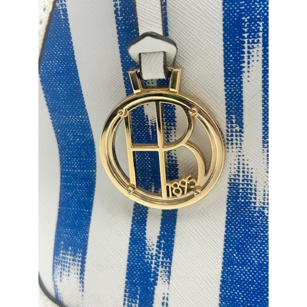 RARE Henri Bendel W 57th Ikat Satchel Tote Blue White & Bag Charm Coastal Chic - Picture 3 of 9